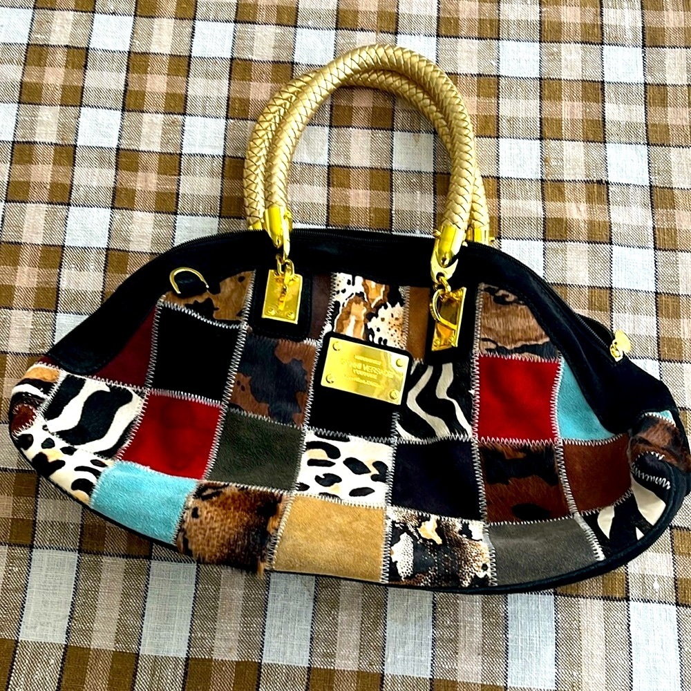 🎉SUPER RARE🎉 Inspired by Versace Genuine Fur/Suede/Leather Patchwork Bag. - Picture 2 of 6